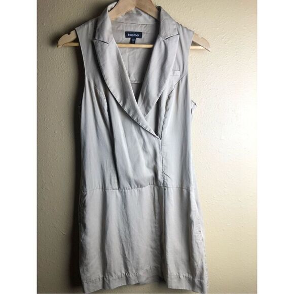 BEBE Tan "Kendra" Collared V-Neck Faux-Wrap Mini-Length Size XS - Picture 4 of 13